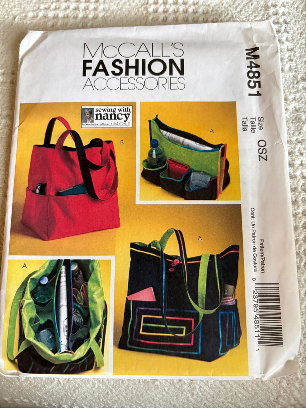 McCall’s Pattern M4851 for Totes and Tote Organizer